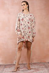 Blush pink gulbagh print front embroidered drawstring top