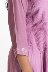 PURPLE MUSLIN PLEATED KURTA SET