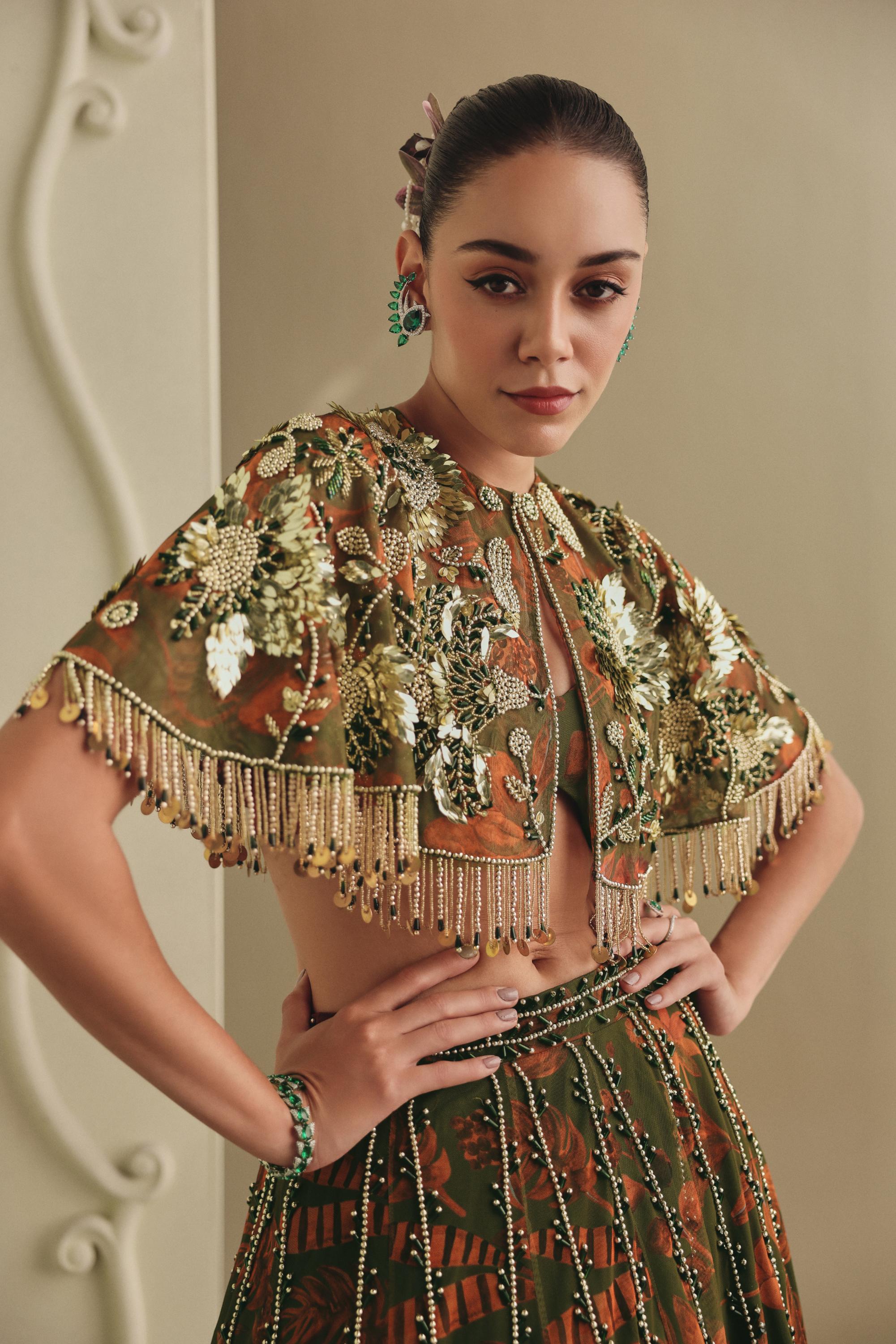 Earthy Cape Embellished Lehenga