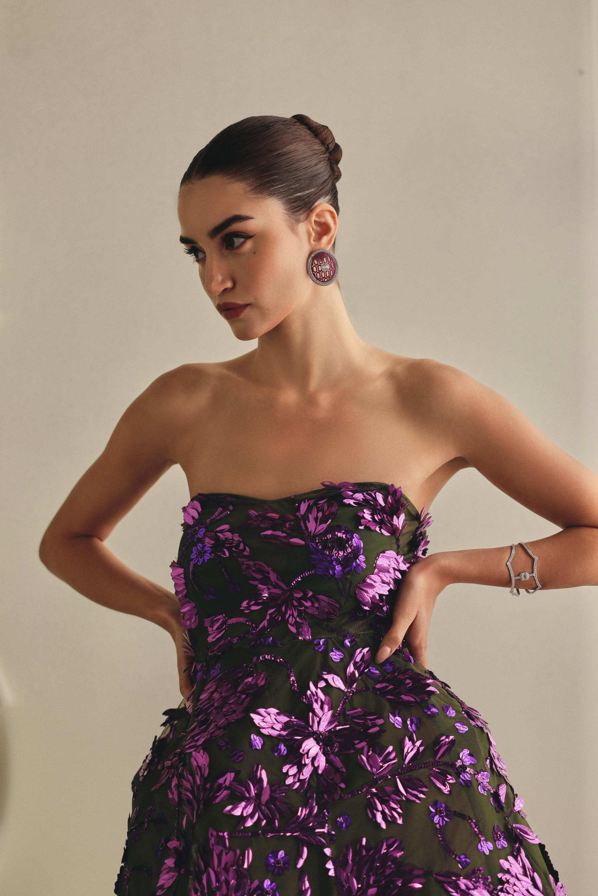 Olive Floral Net Mini Dress