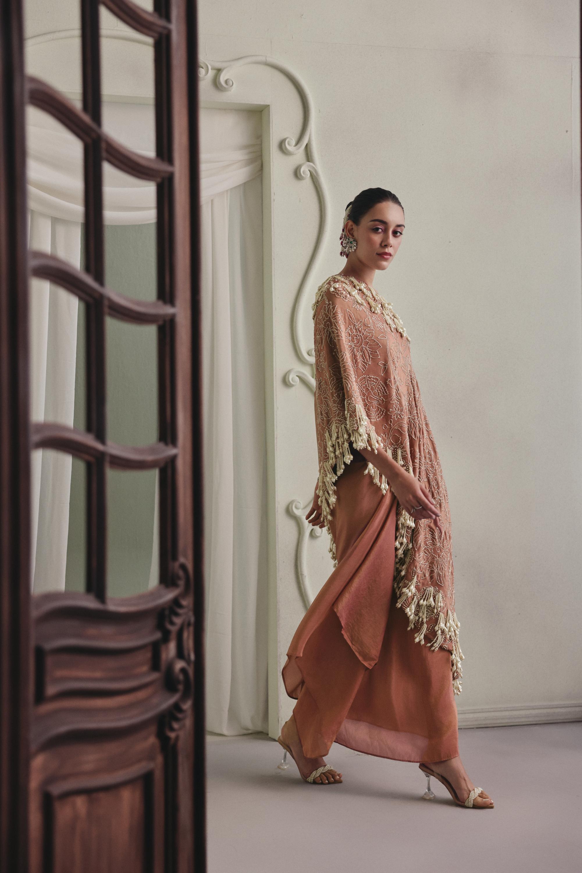 Pearl Drape One-Shoulder Set