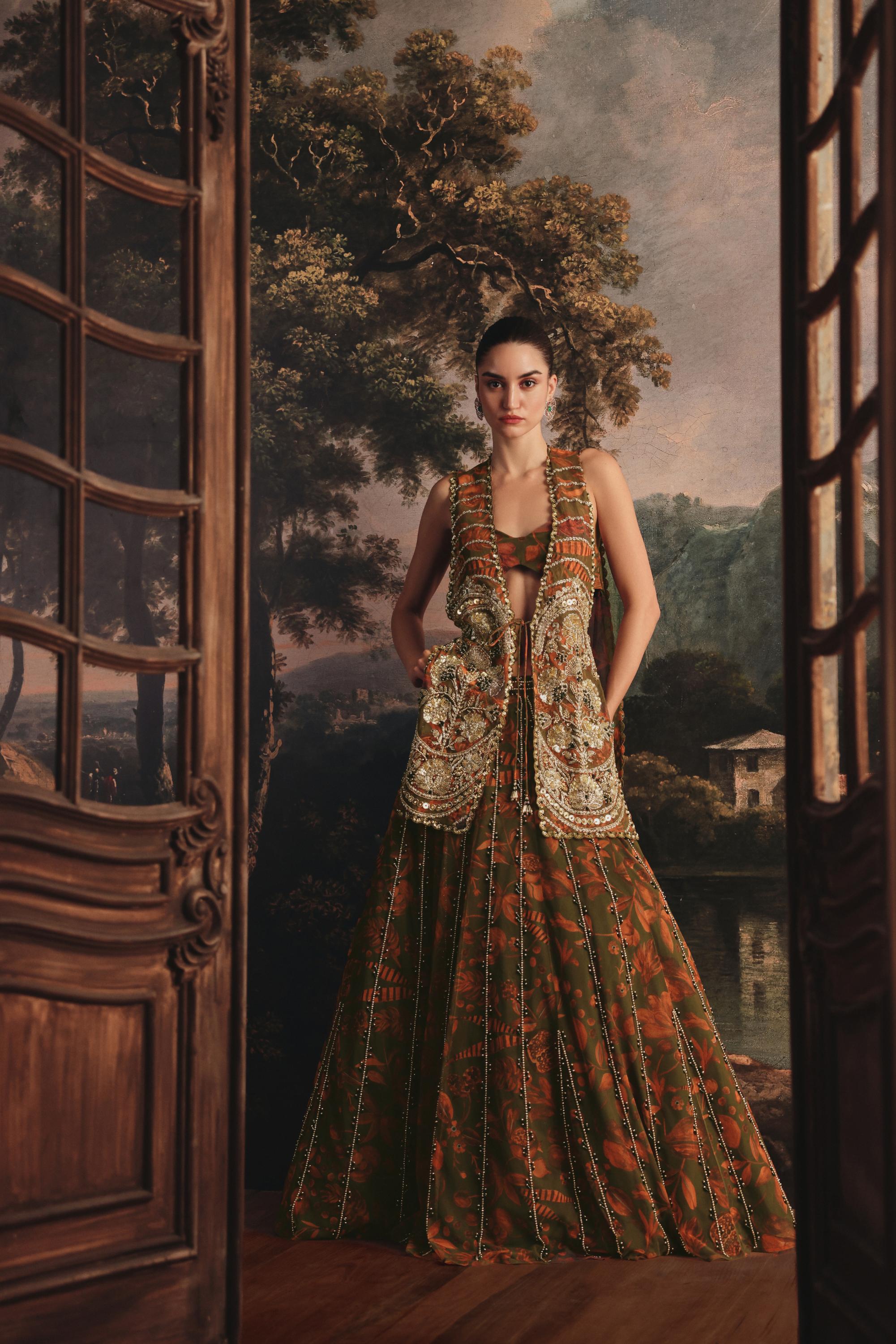 Earthy Bloom Cape Lehenga