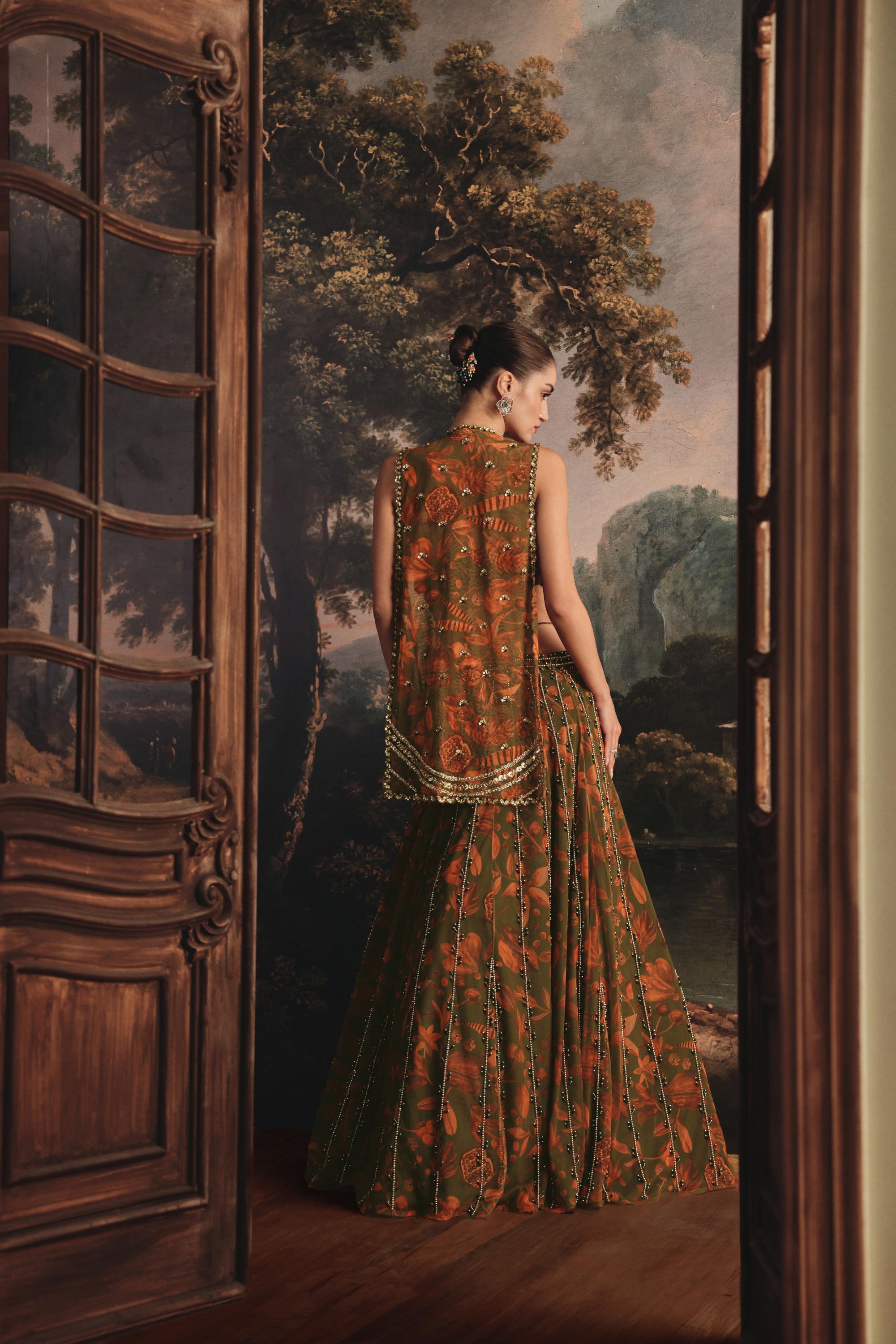 Earthy Bloom Cape Lehenga