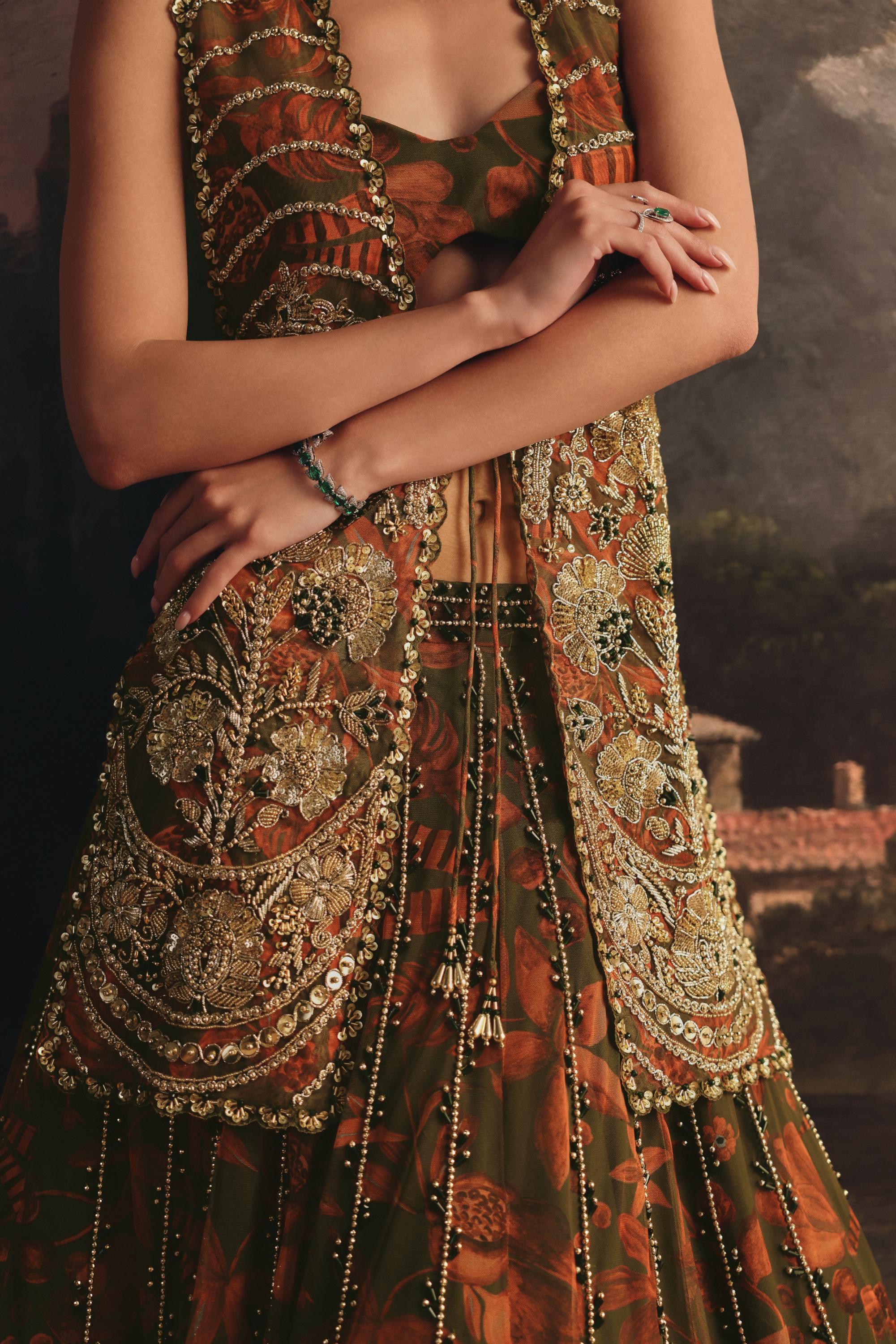 Earthy Bloom Cape Lehenga