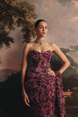Maroon Bloom Corset Saree