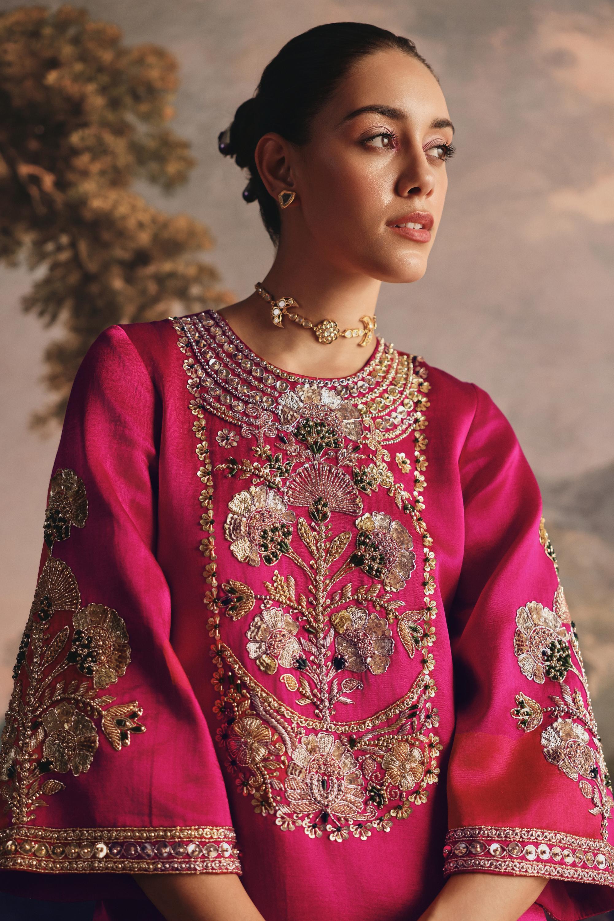 Golden Petal Gaji Silk Dress