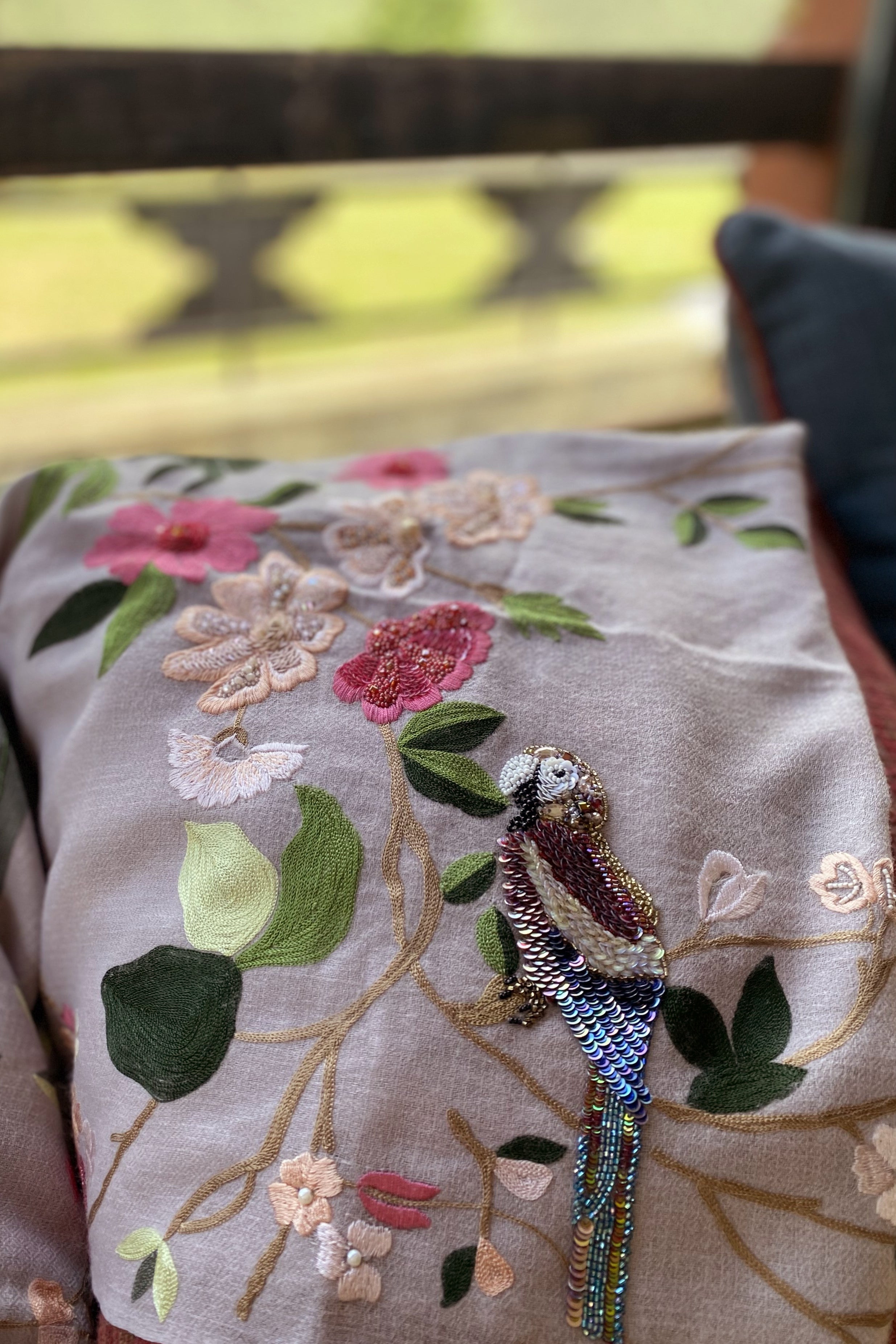 Magnificent Magnolia | Embroidered Fine Wool Silk Stole
