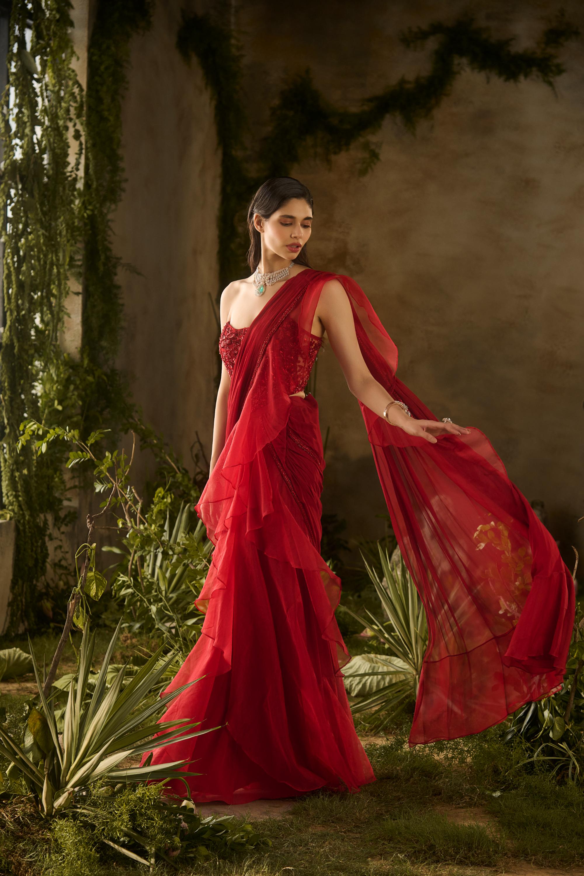 SCARLET SAREE SET