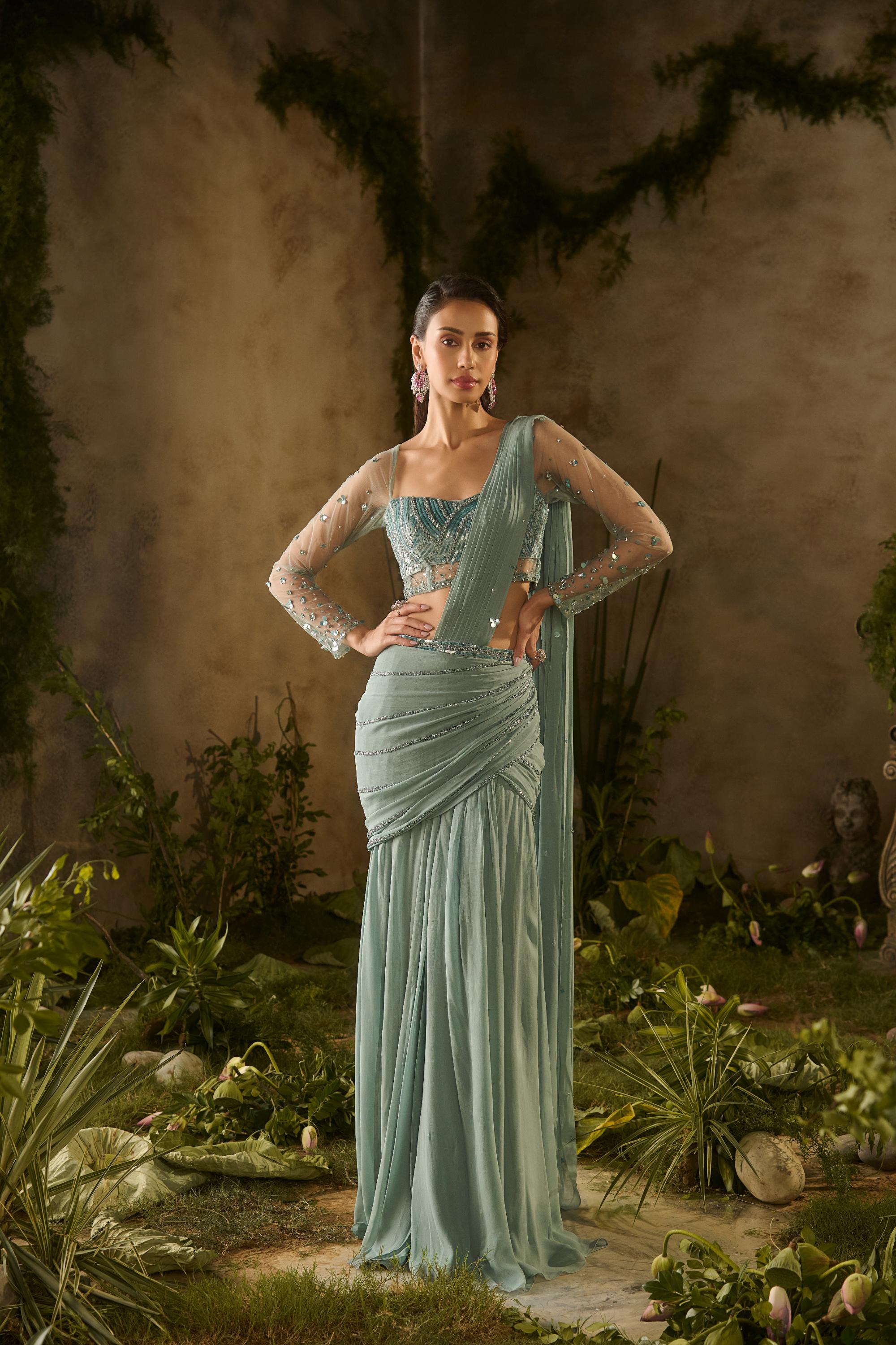 SEA GREEN SAREE SET