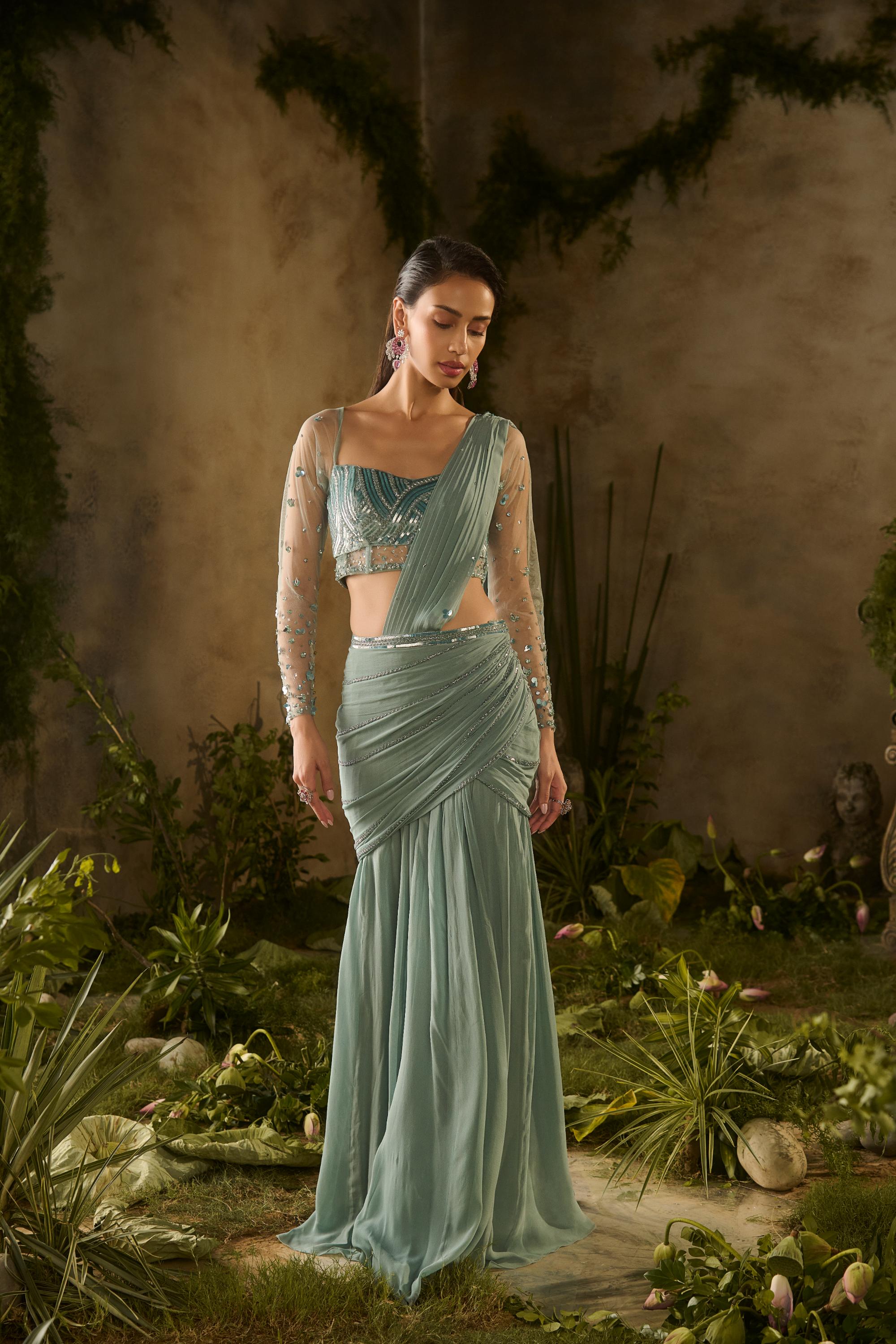 SEA GREEN SAREE SET