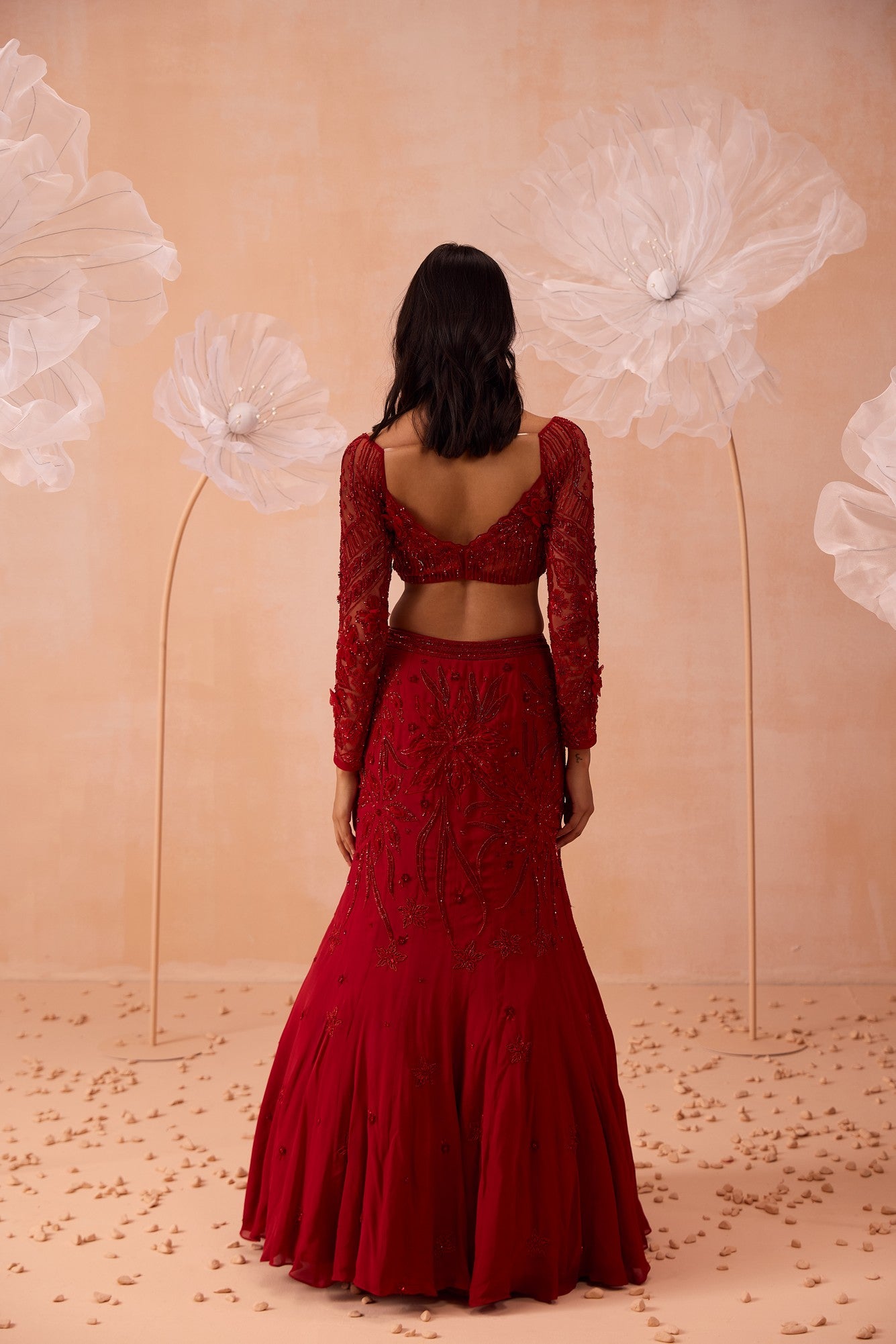 Red Fishtail  Lehanga Set