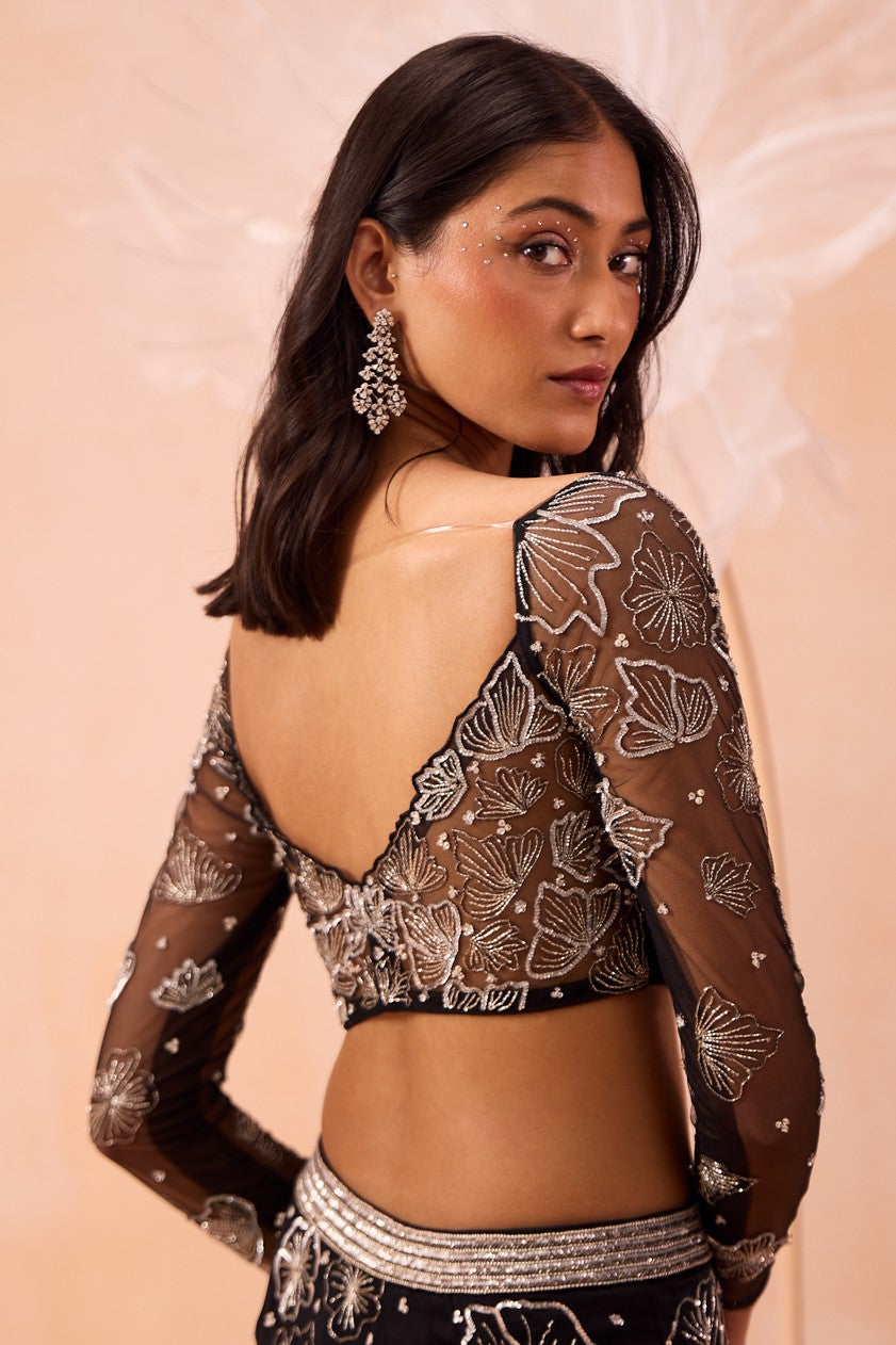 Black Blossom Lehenga Set