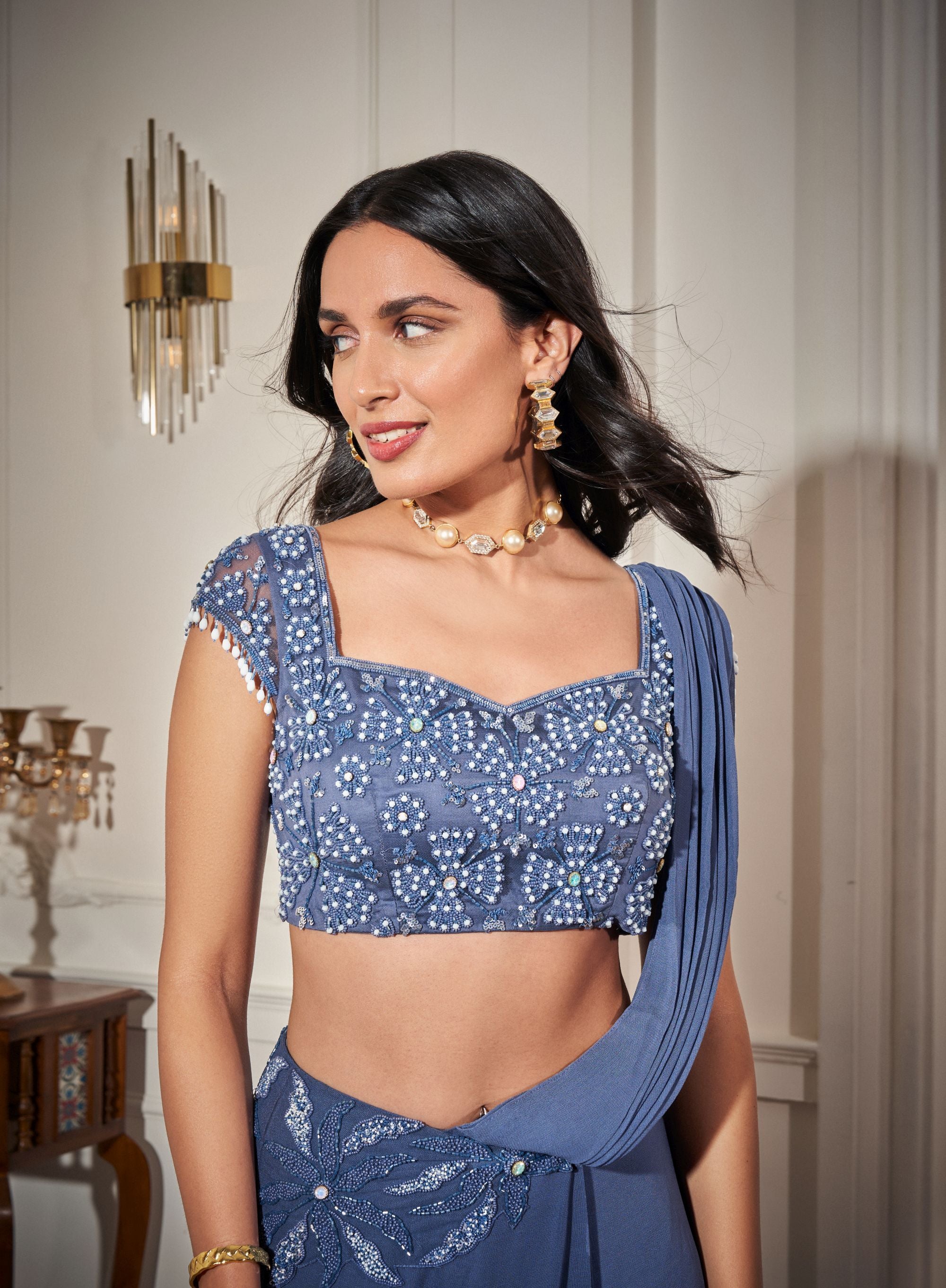 Embroidered Blouse, Draped Saree
