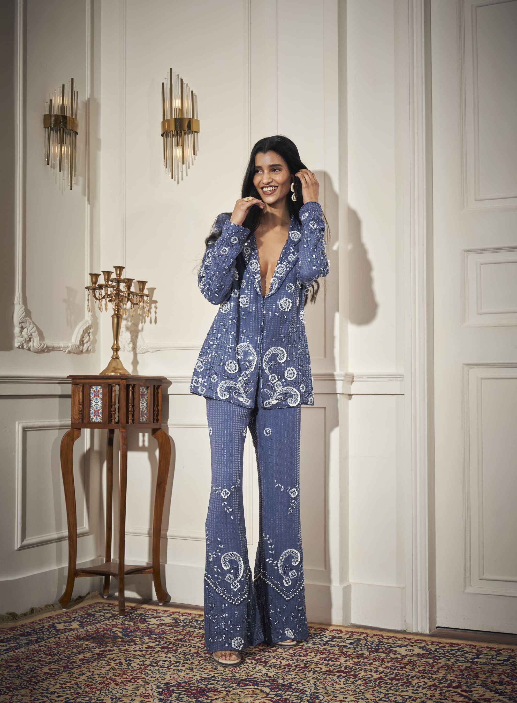 Long Blazer, Bustier, Flare Pants