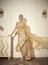 Side Draped Skirt, Embroidered Corset, Long Cape