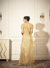 Side Draped Skirt, Embroidered Corset, Long Cape