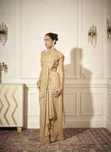 Applique draped Saree, Embroidered Blouse