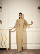 Cutwork Cape, Bustier, Pencil Skirt