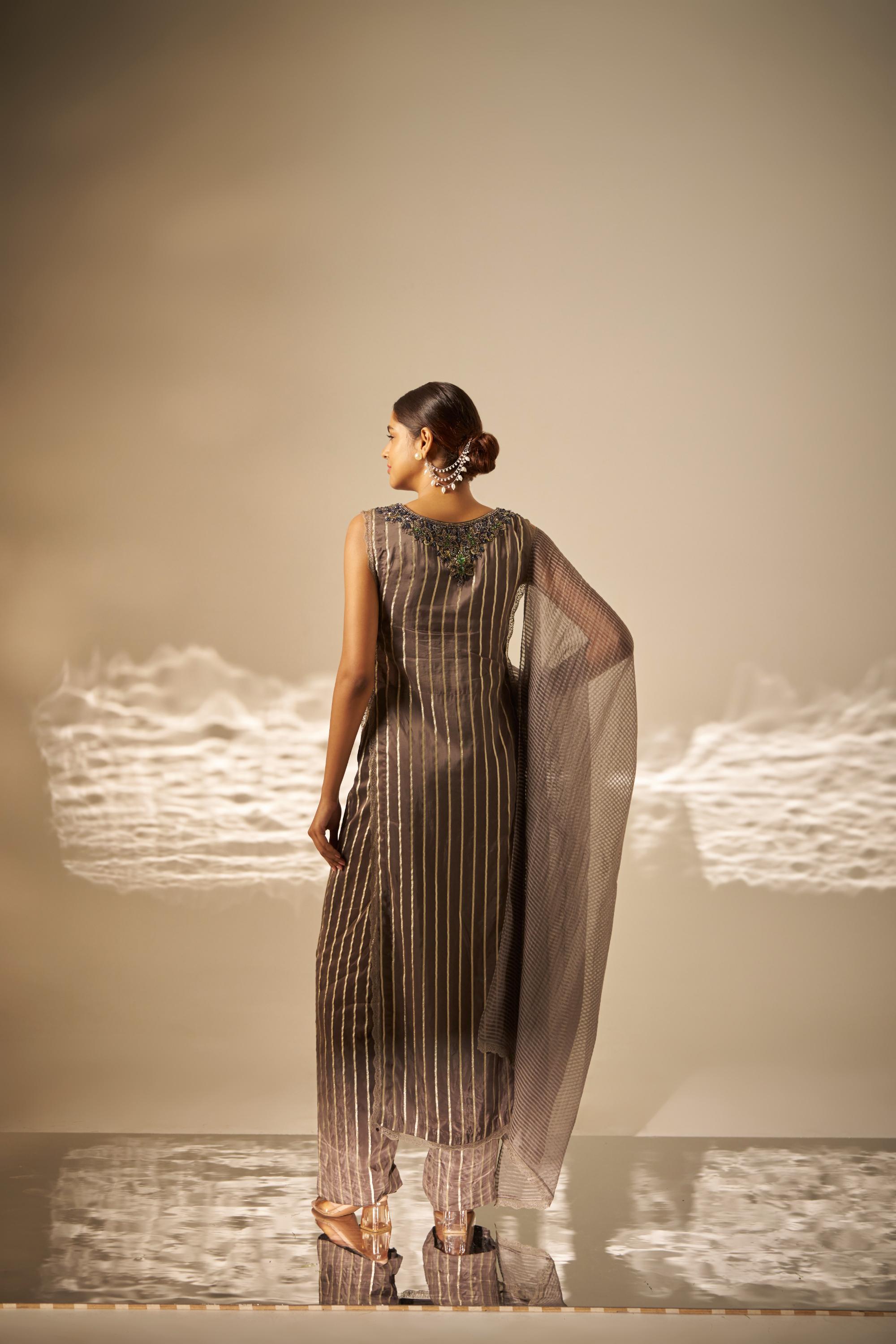 Tejasvini- Striped Embroidered Kurta Set