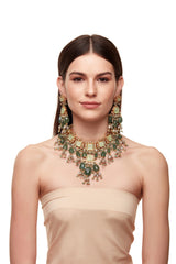 Carved Russian Green Beryl and Kundan set