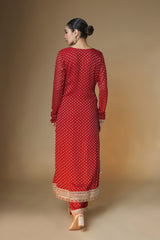 Red benarasi butti kurta pants set
