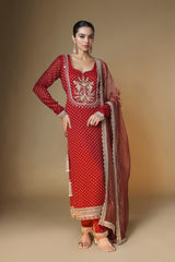 Red benarasi butti kurta pants set
