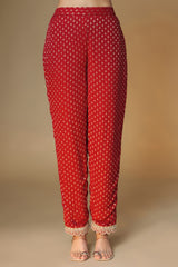 Red benarasi butti kurta pants set