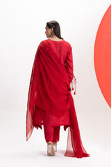RED SCALLOPED FESTIVE KURTA SET