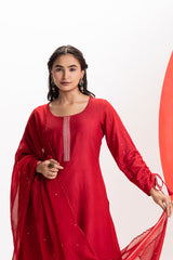 RED SCALLOPED FESTIVE KURTA SET