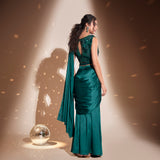Pre-draped waterfall saree+ heavy blouse+ belt