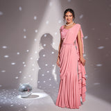 Pre-draped mermaid saree + Heavy blouse+ belt