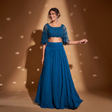 Gathered Waist long Skirt, Embroidered Bustier with bell sleeves