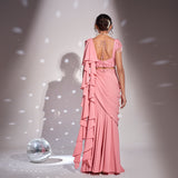 Pre-draped mermaid saree + Heavy blouse+ belt