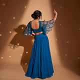 Gathered Waist long Skirt, Embroidered Bustier with bell sleeves
