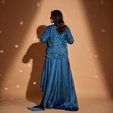 Embroidered blazer, Bustier, short-long palazzos