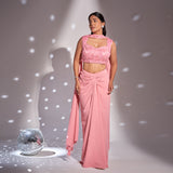 Knotted skirt+ heavy blouse + stole/dupatta with work on the neck