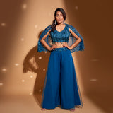 Cape Jacket, Embroidered bustier, Embellished palazzos