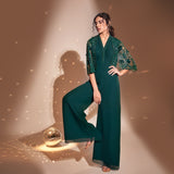 Flare Jumpsuit+ embroidered sheer cape