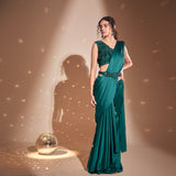 Pre-draped waterfall saree+ heavy blouse+ belt