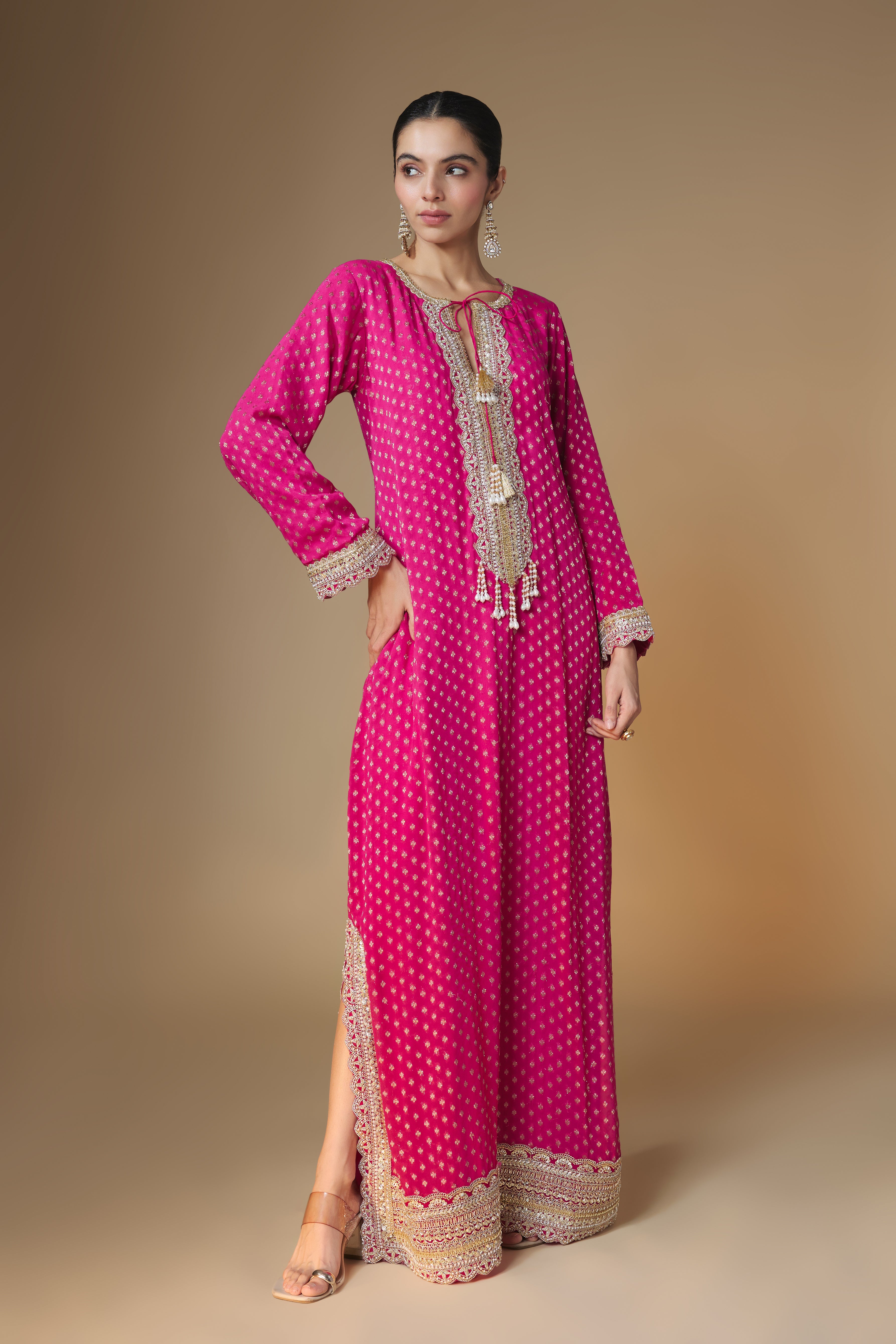 Raspberry pink benarasi butti kaftan dress