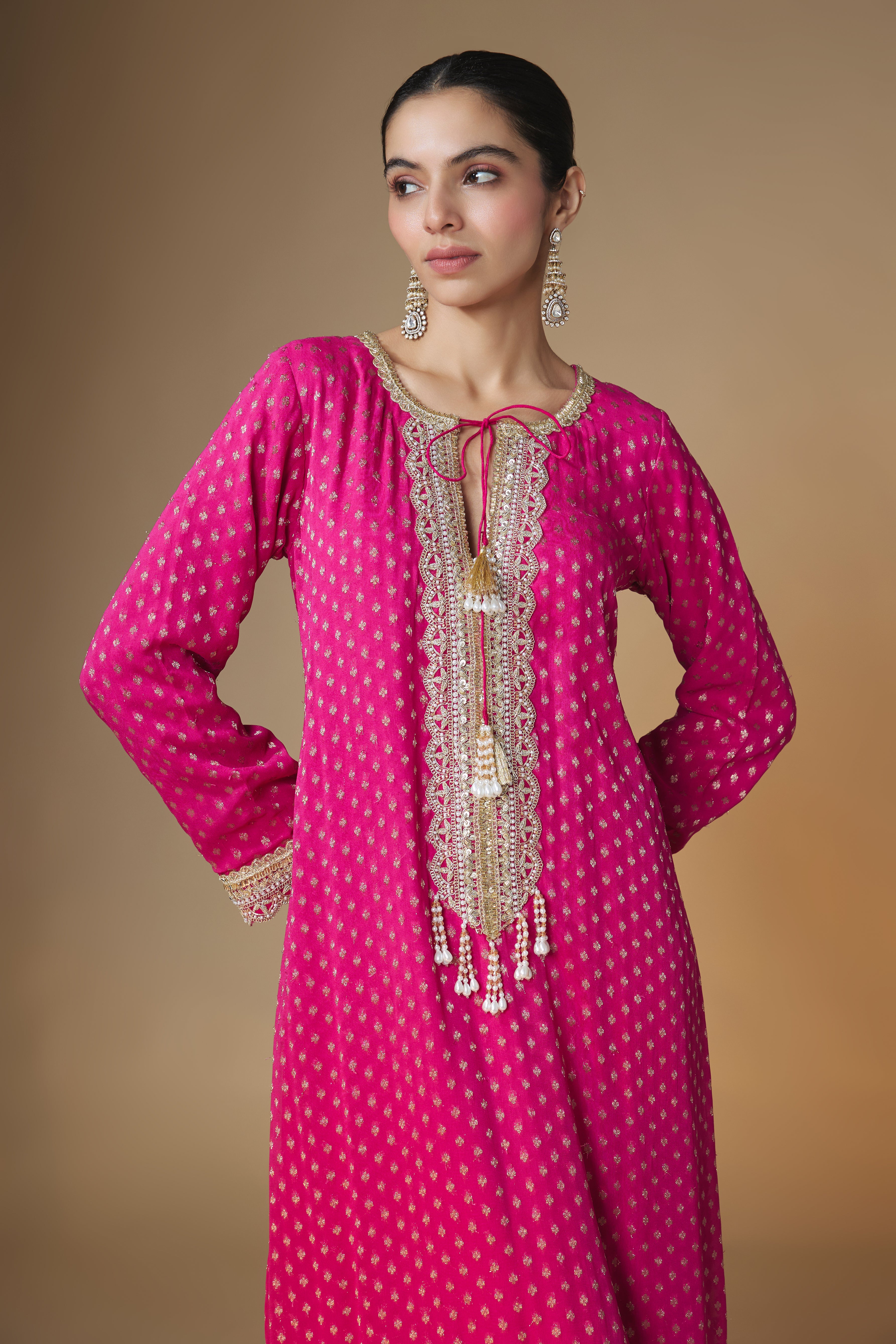 Raspberry pink benarasi butti kaftan dress