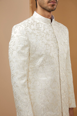 Off White Embroidered Achkan Set