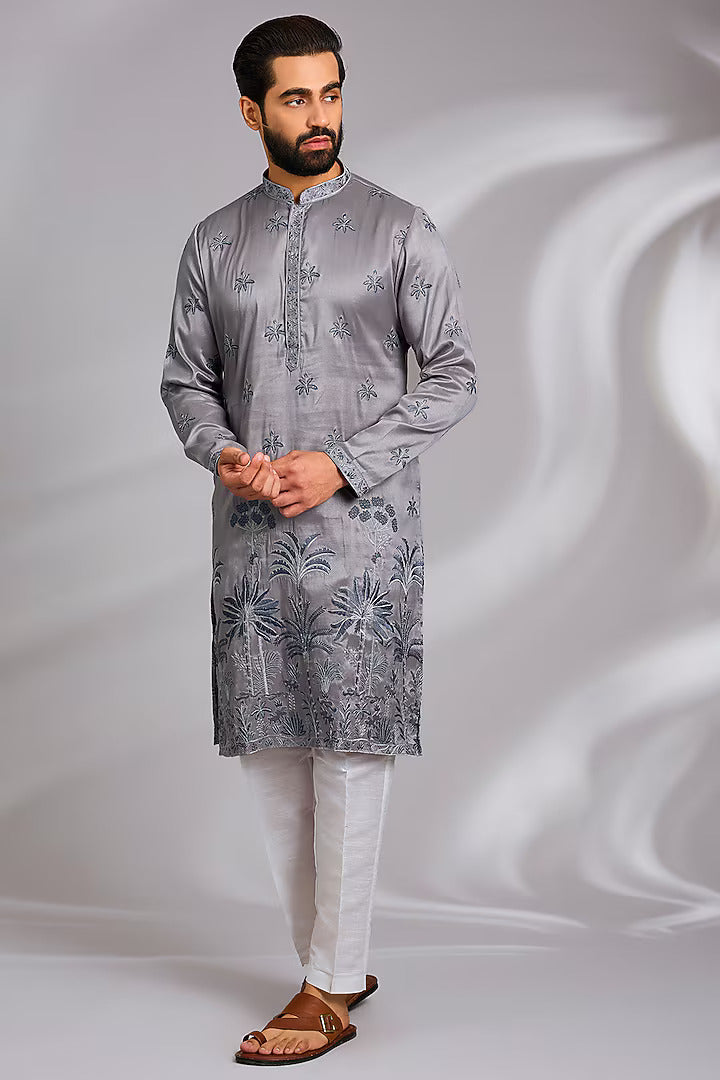 Grey Embroiered Kurta Set