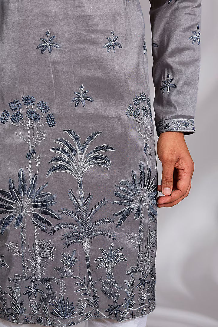 Grey Embroiered Kurta Set