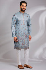 Sky Blue Embroidered Kurta-Jacket Set