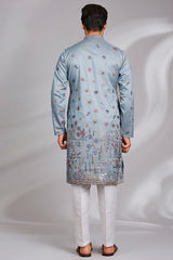 Sky Blue Embroidered Kurta-Jacket Set