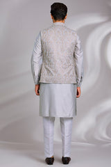 Grey Embroidered Kurta-Jacket Set