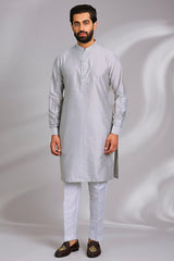Grey Embroidered Kurta-Jacket Set