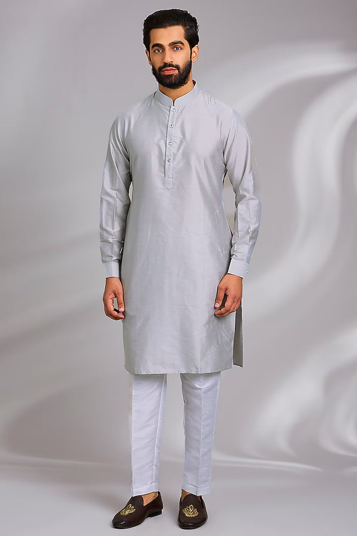 Grey Embroidered Kurta-Jacket Set