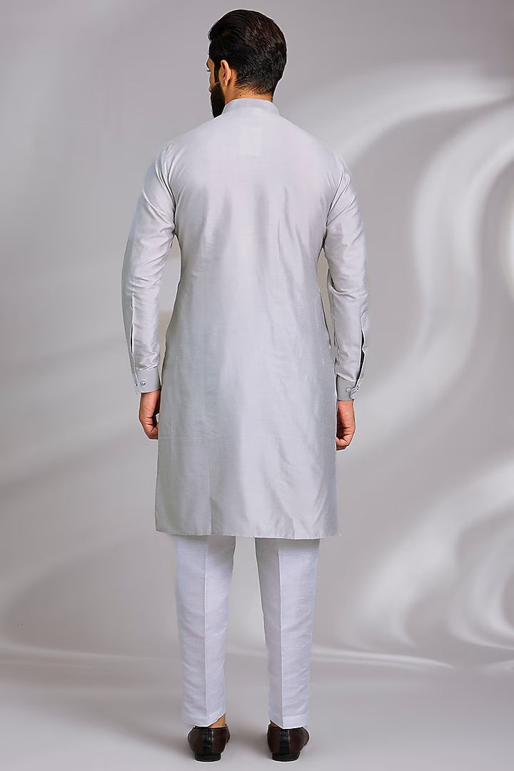 Grey Embroidered Kurta-Jacket Set